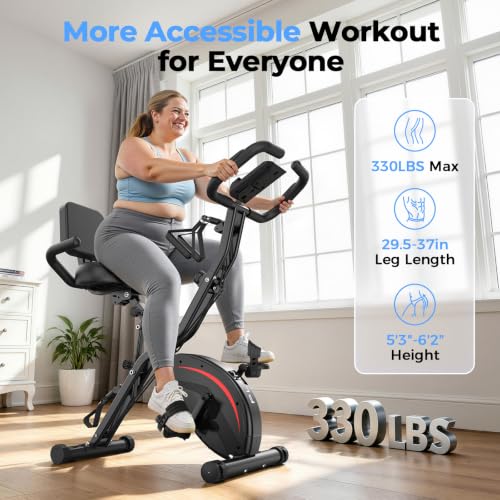 Pleny 5 IN 1 Foldable Exercise Bike, Stationary Bikes for Home 6.6 LBS Magnetic Flywheel, 330LB Weight Capacity Back Support Cushion Indoor Workout Cycling Bike for Home Gym - image 5