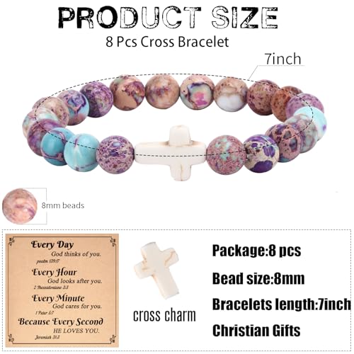 8Pcs Cross Beaded Bracelet for Women Christian Gifts Religious Cross Bracelet 8mm Natural Stone Bracelet Christian Jewelry Faith Gift4
