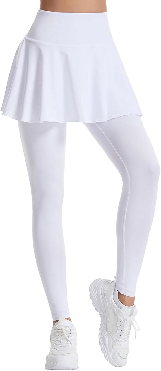 Women's Sports Skirted Leggings Yoga Skirts Spandex Tights Athletic Tennis Skorts Gym Active Running Bottoms