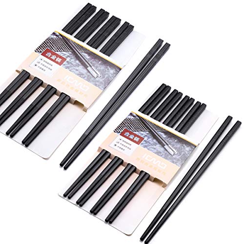 Palillos para comer con 10 pares de dos estilos – Japonés palillos chinos negro Alloy Chopsticks palillos para vajilla asiática reutilizables palillos lavables para lavavajillas