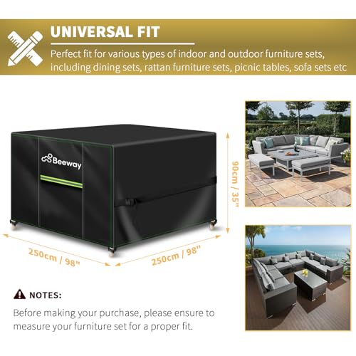 BEEWAY Garden Furniture Cover With Air Vent, Waterproof Patio Rattan Sofa Table Chair Set Cover - 420D Oxford Fabric, Windproof - 250x250x90cm