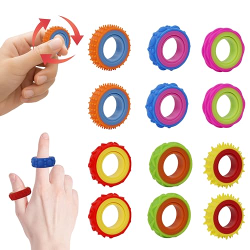 Anillo Fidget Sensorial para niños y Adultos, Anillo antiestrés para aliviar la ansiedad y apoyar el TDAH. Juguete Sensorial de Ayuda al Autismo, Ideal para Escuela y Oficina. Juego de 12 Piezas