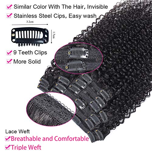 Urbeauty Kinkys Curly Clip in Human Hair Extensions for Black Women, 14 inch X2 Afro 3C 4A Curly clip ins Human Hair Extension 2 Set together 200gram/package