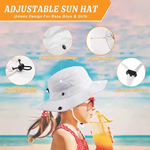Baby Bucket Sun Hat，Kids Upf 50 Uv Protection Summer Beach Cap， Wide Brim Adjustable Hat With Mesh For Toddler Infant Girls Boys White #TOP3