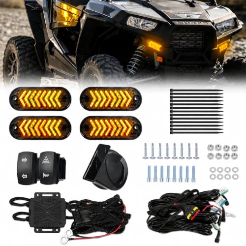 Akizbeir UTV Turn Signal Kit IP67 Waterproof & Durable Pre-Wired Plug-and-Play 110dB Horn Rocker Switch Oval Universal Street Legal UTV Turn Signal Kits Fits Polaris Can-Am CFMOTO