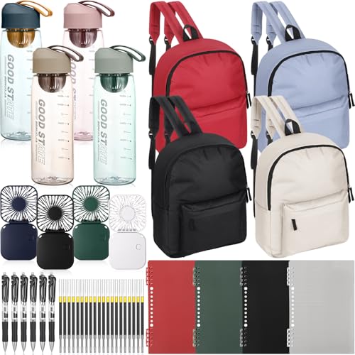 42 Pcs Back to School Supplies Kits with Backpacks Fans Water Bottle Notebooks Pens, Backpacks Stationery Bulk for Elementary Middle High School Students