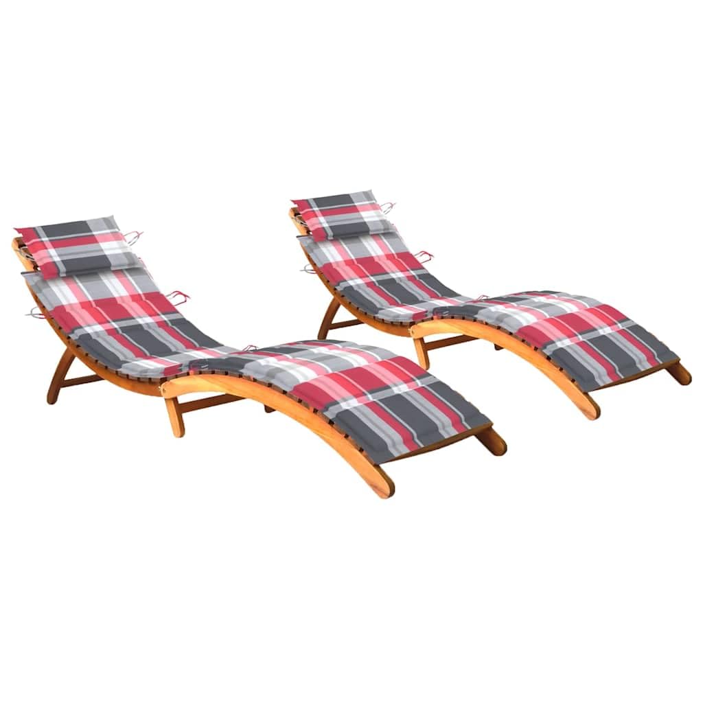 Set di 2 lettini prendisole in legno massello di acacia con cuscini, sedie pieghevoli per terrazza e giardino, impermeabili, portata fino a 110 kg