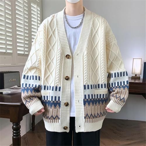 Mens and Winter Cardigan Men Print Thick Warm Sweaters Loose Knitted Cardigan3