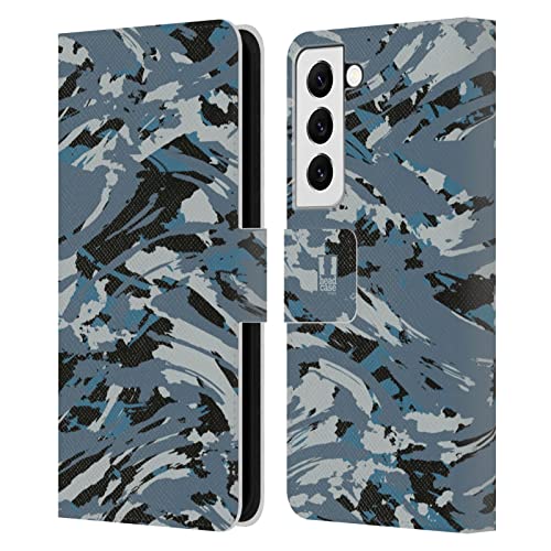 Étui portefeuille cuir Samsung S22 anti-rayures motif camou bleu