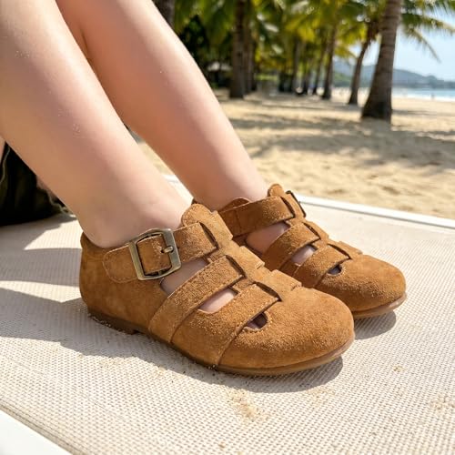 Image of ESTINE Toddler Girls Little Kids Close Toe Sandals - Flower Girl Dress Flats Summer Shoes