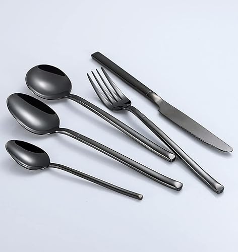 Miniatura 7 de Juego de cubiertos negros de 60 piezas para 12, juego de cubiertos de acero inoxidable de alta calidad, juego de cubiertos pulidos con espejo, juego