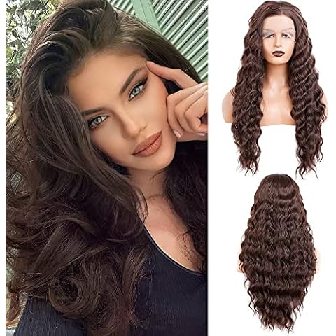 Salomezklm Lace Front Perücke Welliges Haar Braun Farbe Lange Perücken Glueless Hitzebeständige Faser Haar Synthetische Spitze Front Perücken Cover