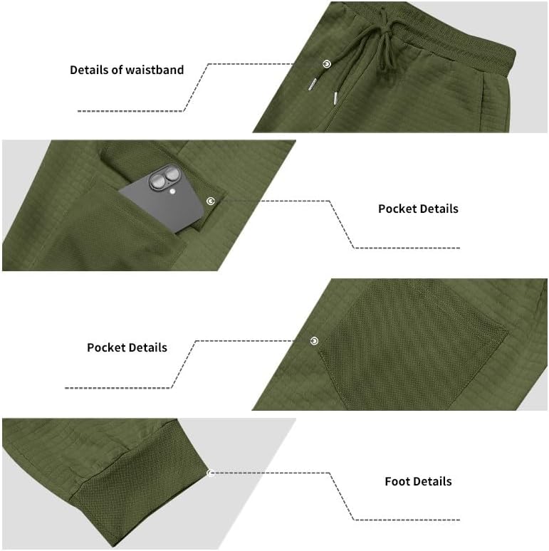 Mens Sweatpants Waffle Knit Pants Elastic Waist Drawstring Jogger Sweatpants with Pockets - Image 5
