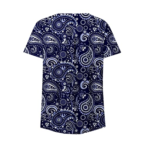 Roupas de manga curta na moda gola V gráfico ajuste solto brunch blusa para mulheres top de algodão