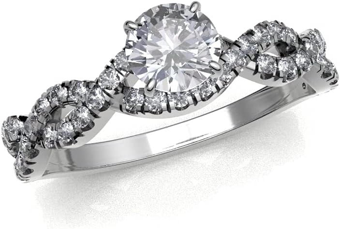 0.82 TCW Solitaire Round Diamond Engagement Ring 14K Gold Twisted Wedding Band 0.50cts Certified Centre Diamond Anniversary Ring For Women Split Shank Setting (Color HI, Clarity I1/I2)(white gold)