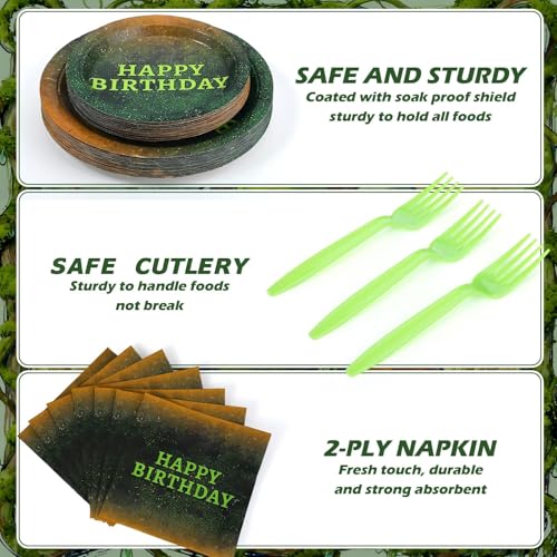 image for Yungyan 24 Sets Green Moss Pattern Disposable Paper Plates and Napkins