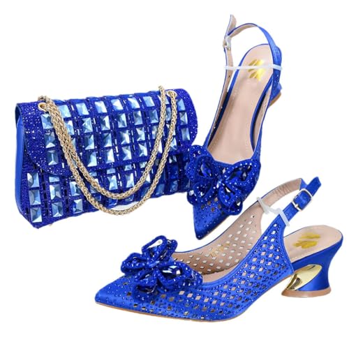 Chaussures de mariage pour femme FULBHPRINT escarpins talon bas et pochette de soirée R0001