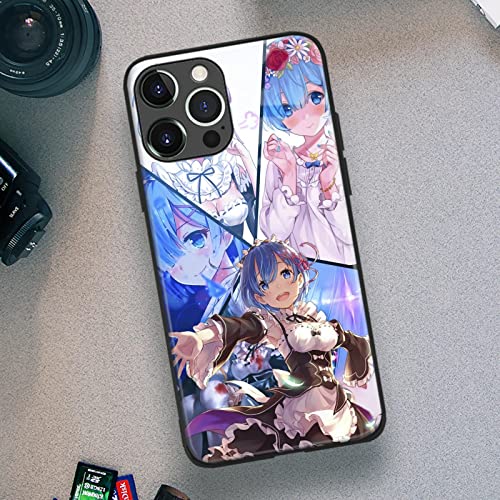 Heminjyjef Japanese Anime Non-Slip Glass Cell Shell Manga Design Cover Protective Anti-Drop Phone Cases (Cute Rem Maid Collage,For Iphone 13 Pro Max) #TOP5