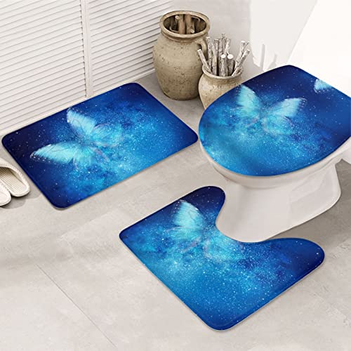 Badteppich-Set, 3-teilig, inkl. Konturteppich und WC-Deckelbezug, Blau