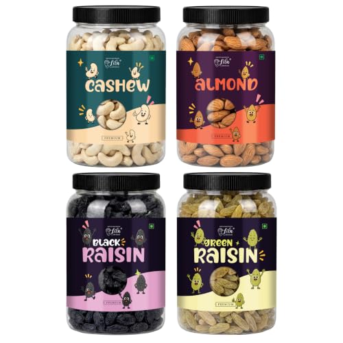 Image of LILA DRY FRUITS Dry Fruits Combo Pack of Almonds, Cashews, Green Raisins & Black Raisins 100 Gms x 4 Mixed Dry Fruits for Healthy Snacking Perfect for Gifting