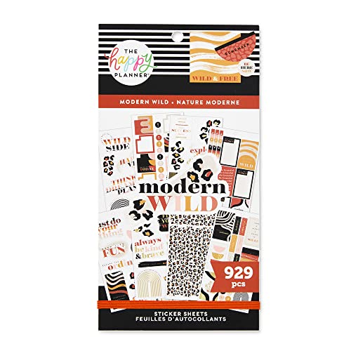 The Happy Planner Sticker Pack for Calendars, Journals and Projects –Multi-Colour, Easy Peel – Scrapbook Accessories – Modern Wild Theme – 30 Sheets, 929 Stickers Total