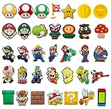 35Pcs Croc Charms for Boys Kids, Mario Anime Croc Pins Cartoon Croc Charms Designer Shoe Charms for Decoration Bubble Slides Bracelet Clog Sandals Wristband Party Favor