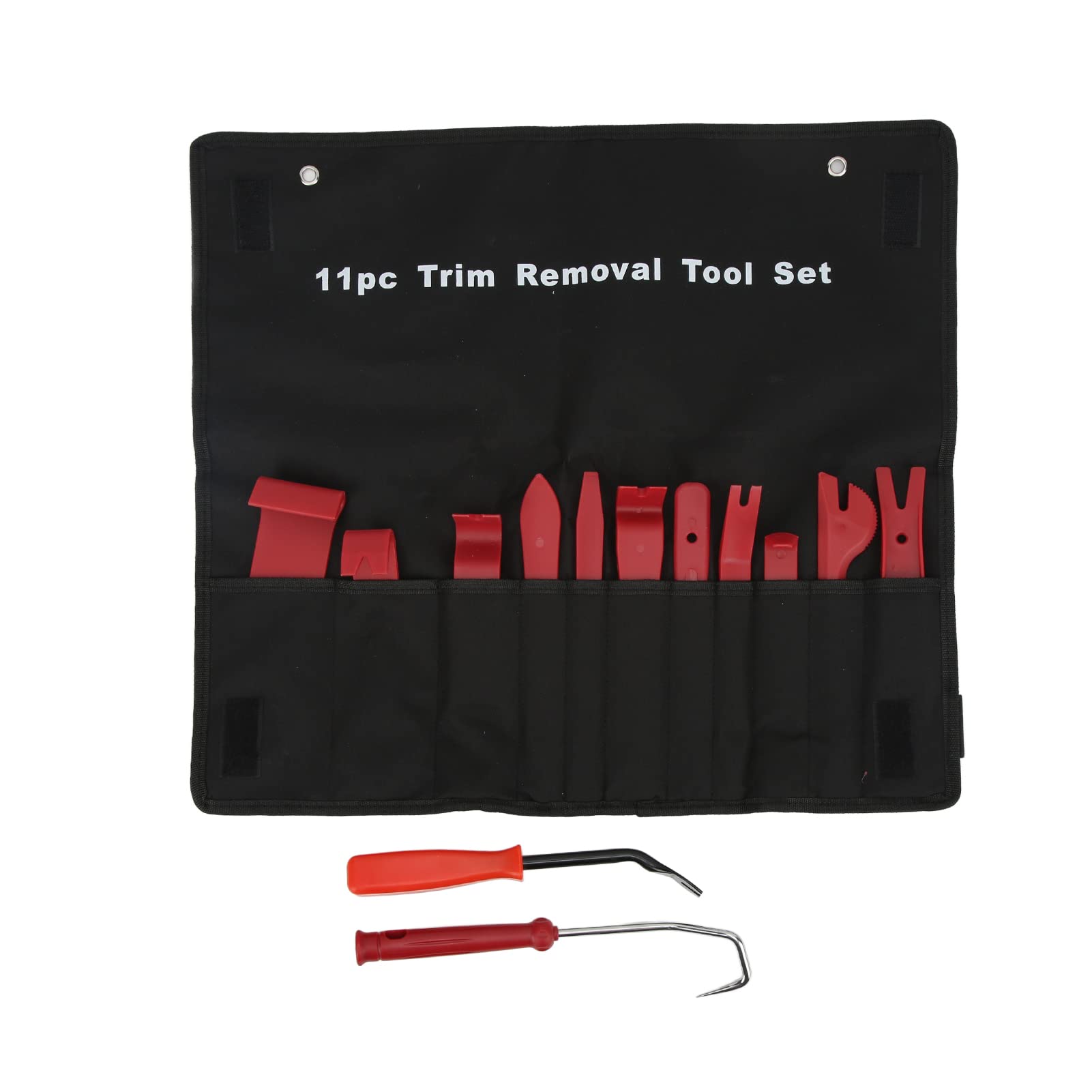 TANIQIACA 13pcs Car Trim Removal Tool Kit, Red, with 5in Screwdriver, Oil Seal Fastener Remover, Oxford Bag, for Audio Navigation Panel Door Disassembly