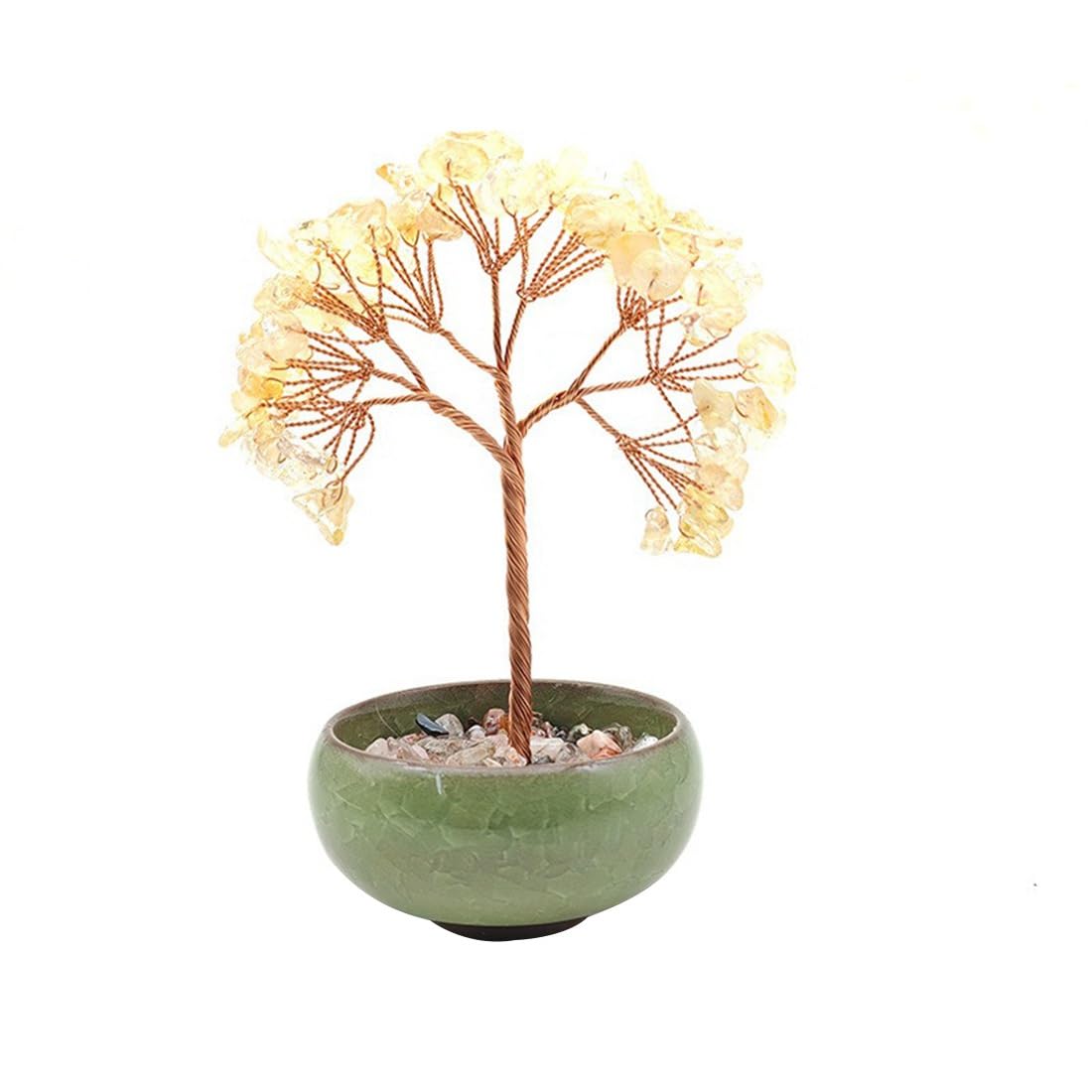 JNKET Crystal Tree with Ceramic Base Money Tree Feng Shui Ornaments Home Office Decor for Wealth and Luck (Yellow)