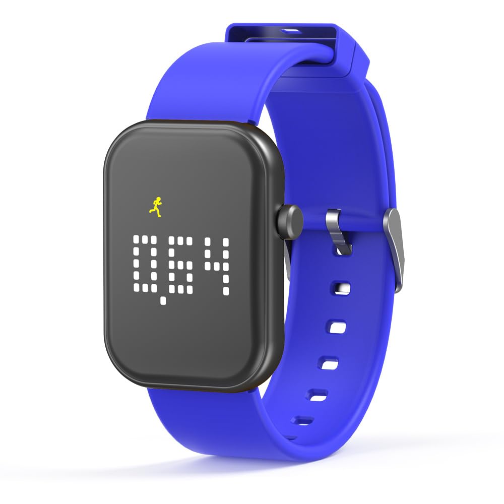 Podomètre - Bracelet numérique - Pour homme et femme - Sans application et téléphone portable - Podomètre - Avec mesure du pas, des calories brûlées et de la distance - Bleu