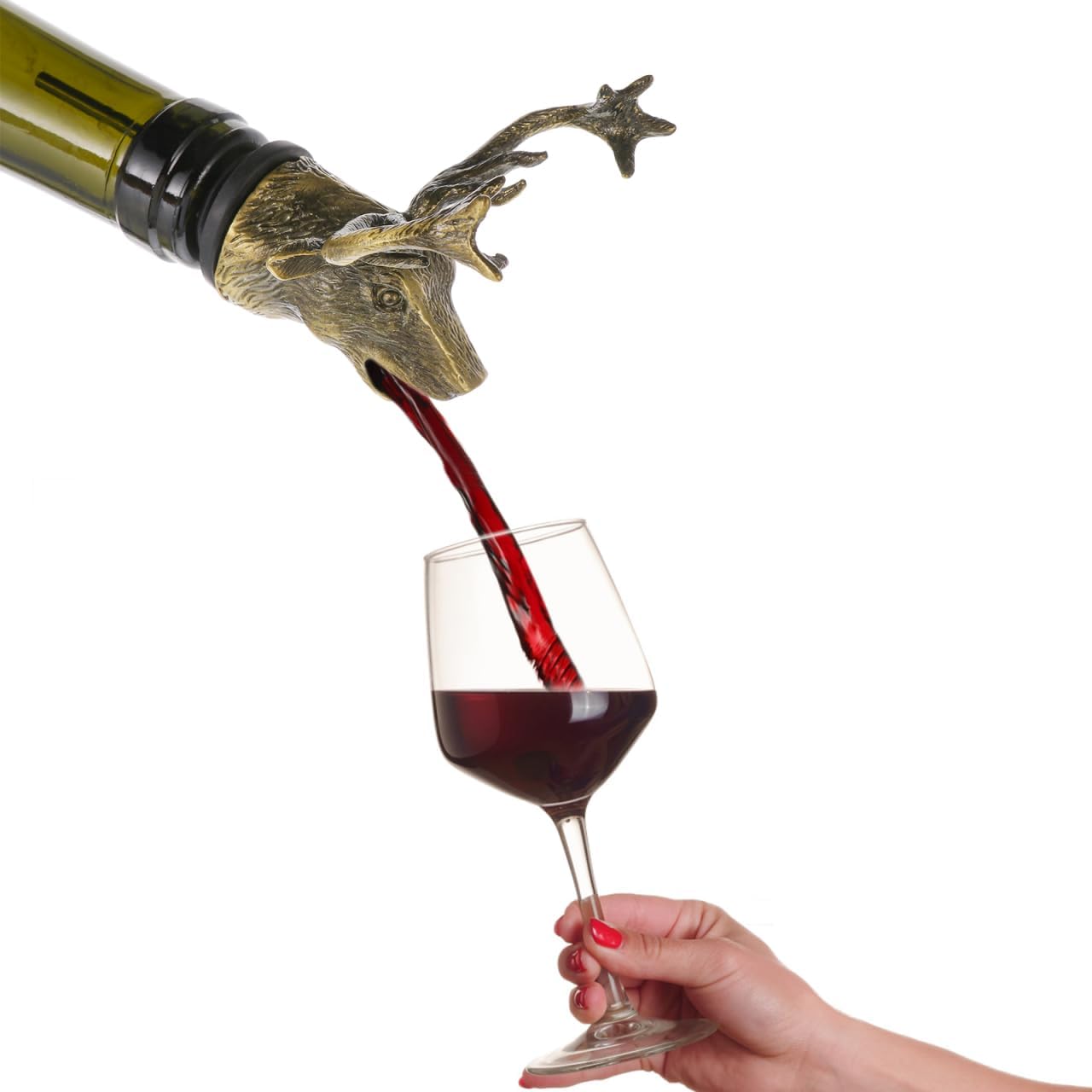 STOBAZA Deer Head Wine Pourer Zinc Alloy Bottle Spout for Bar Liquor Pouring Unique Elk Antler Design Wine Bottle Topper for Holiday Party and