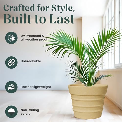 Image of YUCCABE ITALIA Fox B BR 21 Inch Beige Planter Pot Large Decorative Flower Pot for Garden & Terrace