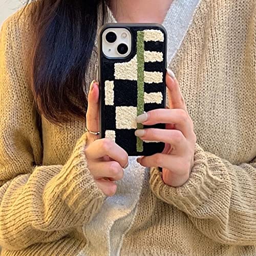 Tewwsdi Checkered Phone Case Compatible With Iphone 14 Plus 6.7Inch 2022 Soft Fluffy Case Girly Retro Chic Slim Bumper Furry Fabric Washable Protective Cover(Checkerboard) #TOP2