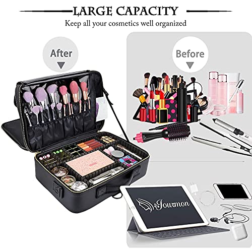 Makeup Case Travel 3 Layers Makeup Train Case Organizer Cosmetic Bag Portable Makeup Storage For Women Bags With Adjustable Dividers And Shoulder Strap For Toiletry Travel Accessories(Black, L) #TOP1