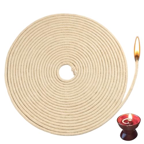 ikBrtaiay Mecha para Velas Caseras y Lámparas Aceite 10m × Ø 4mm, Redonda Mecha para Lámparas Aceite, Mecha de Repuesto para Lámpara de Alcohol, Estufas de Parafina, Fabricación de Velas, DIY