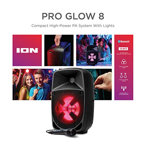 Ion Audio Pro Glow 8 - 150W Wireless Bluetooth Speaker Portable Pa System With Karaoke Microphone, Vocal Effects, Usb/Sd Playback And Fm Radio #TOP6