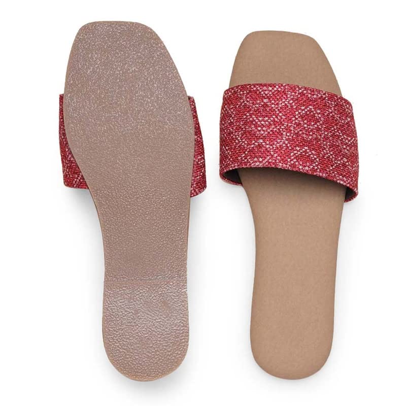 Image of ZOUK Womens Shimla Freesia Casual Flats RedFlat Sandal