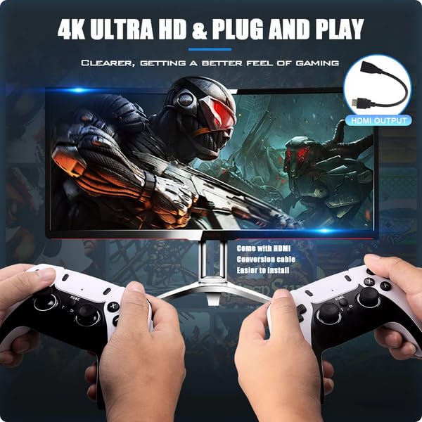 Generic Consola de Videojuegos con Mando inalámbrico Doble, 2.4G, 4K, 370,000 Juegos, 64GB, Retro, TV Blanco Arcade