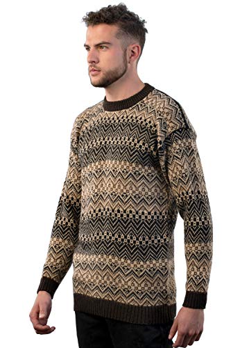 Men's Crewneck Fair Isle Alpaca Sweater in Brown Tones Lavaredo4