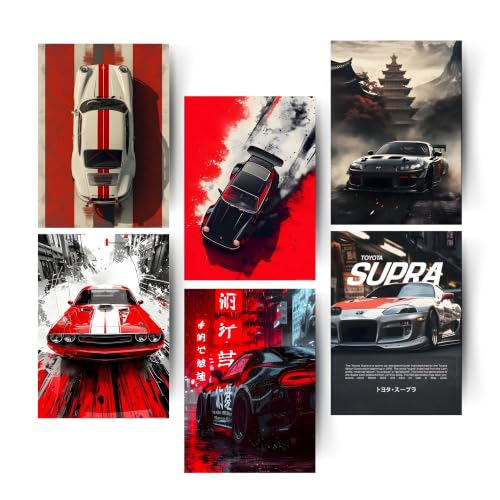 Image of Posters Inc Sports Cars Posters for Wall A4 Size Aesthetic Setup 300 GSM Matte Paper Pack of 6 Automotice Motorsport Decor for Gaming Room, Bedroom, Home, Office & Living Room Glue Dots Included