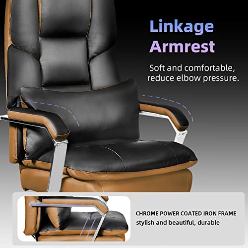 Seekfancy Reclining Office Chair With Footrest O203, Big And Tall Office Chair 500Lbs Wide Seat With 170° Backrest, High Back Large Executive Office Chair Lumbar Support，Black Leather Managerial Chair #TOP5