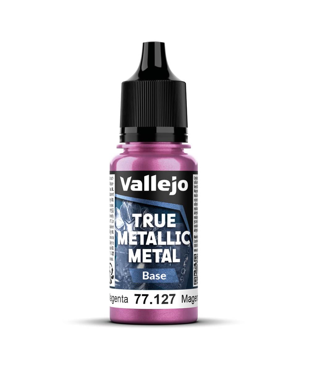 Vallejo True Metallic Paint 127-18ML Crimson Magenta, High Coverage, Brush Application, Self-Leveling Formula, Ideal for Miniatures and Models