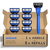 6-Blade Razor,Plastic Anti-slip Men Manual Refill Cartridges razors, 1 handle and 8 refill razor cartridges, Reusable Face Cleansing Care Tool, Shave Supplies for Men and Women - Black