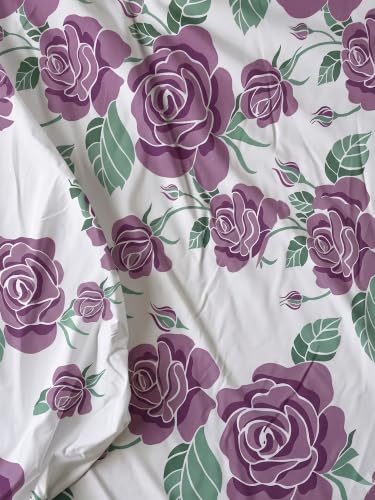 Image of Mafatlal 144 TC Cotton Double Bed Sheet, Floral Print Pure Cotton Double bedsheet, 90x100 inches Size Bed Sheet Double Bed, Full bedsheet chadar Set|Dusty Purple