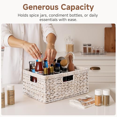 Image of StorageWorks Pantry Baskets, Water Hyacinth White Wicker Baskets, 1-Pack