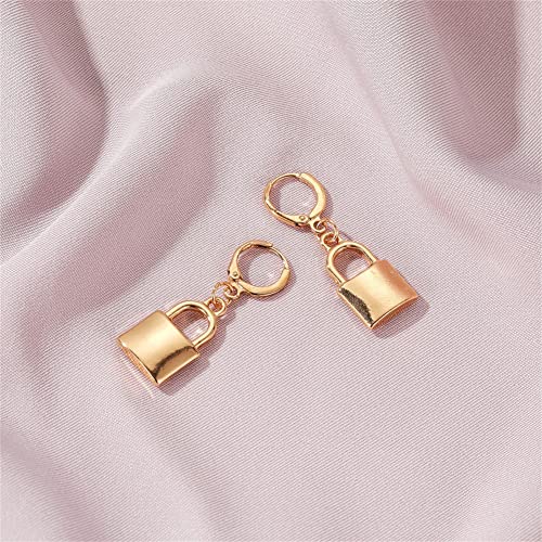 Chunyanan Simple Creative Personality Asymmetric Silver Metal Key Lock Dangle Drop Earrings Simulation Geometry Huggie Earrings For Women Girls Gift (Gold Key Lock Dangle Earrings) #TOP4
