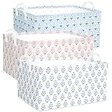 Indian Flower Kids Large Storage Bins Box with Handles, Hand Block Floral Blue Girls Printed Shelf Basket Ideal for Room Nursery Decor, Books, Organizing Clothes, Toys (Cute flowers)