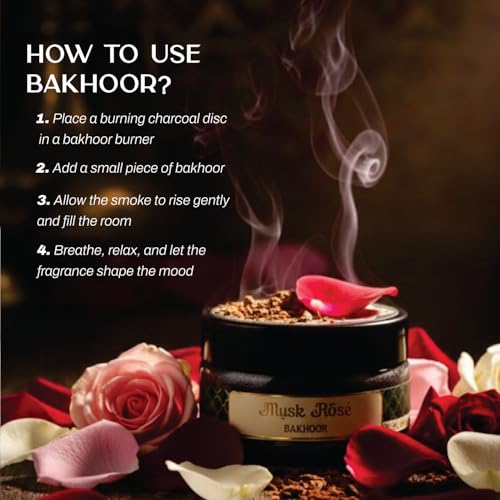 Image of Devdarshan Musk Rose Bakhoor (50g) Pack of 1| Premium Long-Lasting Oriental Aroma | Natural Resin for Home Fragrance, Meditation & Relaxation | Luxurious Scented Bakhoor