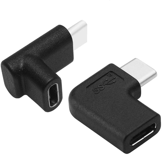 GodSpin USB C Angle Adapter [2 pack] 90 Degree USB C Type C Male to Female Adapter, Right Left Up Down Angled USB-C USB 3.1 Type-C Extension for Laptop & Tablet