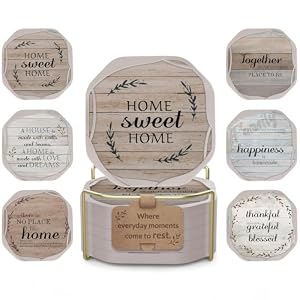 UMIRRO Absorbent Felt & Silicone Coasters Set of 6 with Holder, Sweet Home