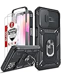 LeYi for Samsung Galaxy A25 5G Case with Camera Cover Slider, Full Body Armour Shockproof Phone Cover | 2 Pack Tempered Glass Screen Protector | Ring Stand Holder for Samsung A 25 Black